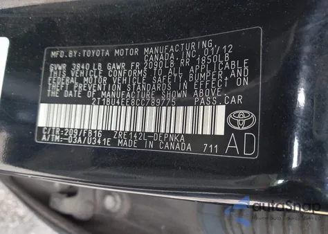 2012 Toyota Corolla Le from USA, damaged, VIN 2T1BU4EE8CC789775